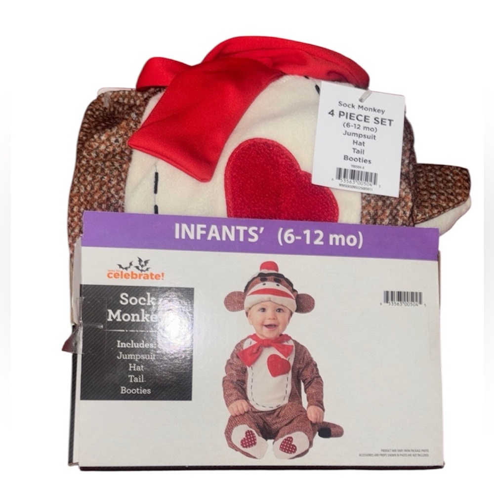 Sock Monkey Infant Costume‎ Set - Red and Brown